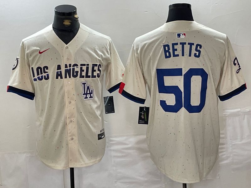Men Los Angeles Dodgers #50 Betts Cream Fashion Nike Game MLB Jersey style 5